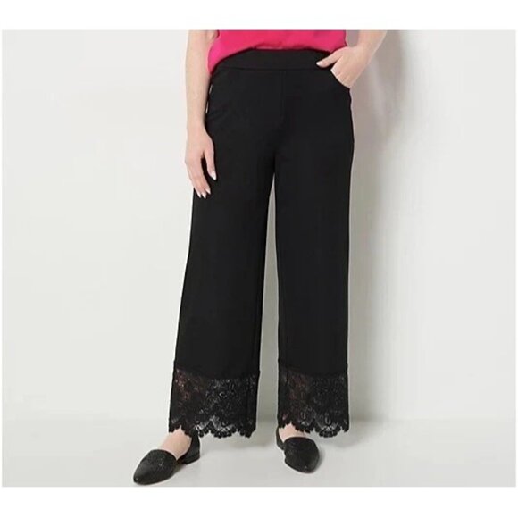 Isaac Mizrahi Live! Pebble Knit Wide Leg Crop Pitch Black Tall X-Small A498833 - Picture 1 of 1